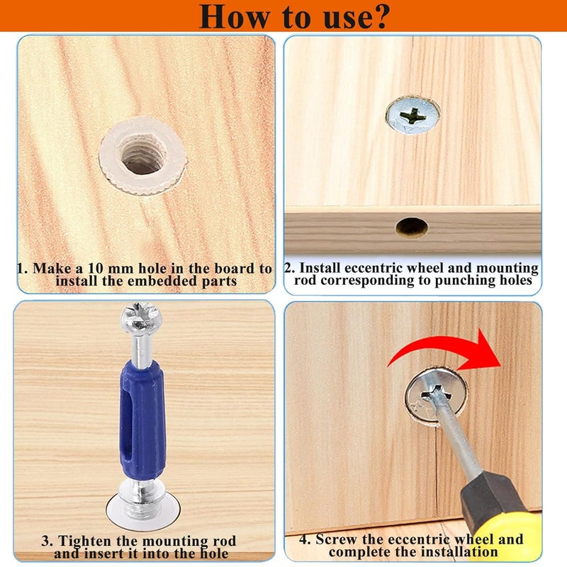 Sunxeke Cam Locks for Furniture,3-in-1 Eccentric Hardware Wheels,Furniture Fasteners & Connectors with Multi-Size Nuts,Bolts and Wood Dowel Pins-Assortment Kit for Furniture Assembly/Repair - Image 3